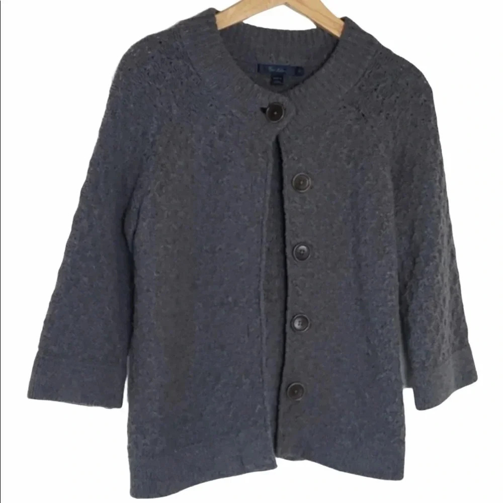 Boden 6 grey 100% wool 5 button knit 3/4 sleeve cable knit cardigan sweater